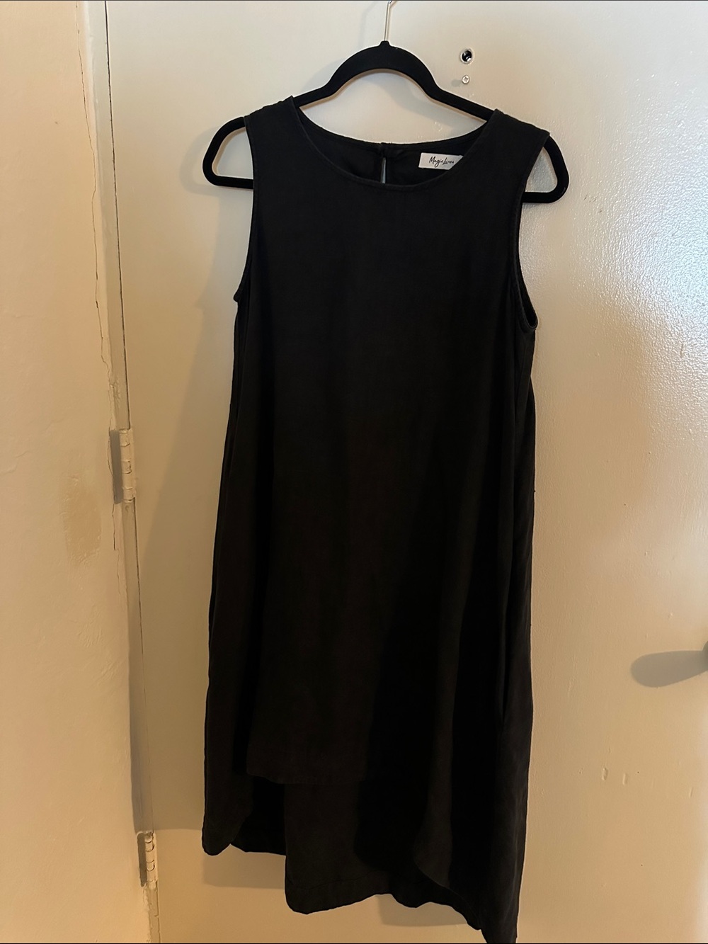 Magic Linen High Low Lagenlook Midi Black Sleeveless Dress Small